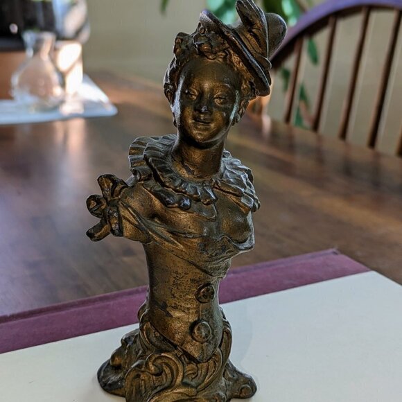 Cast Iron Vintage Brass Victorian Lady Torso Bust Cane Topper - Picture 2 of 10